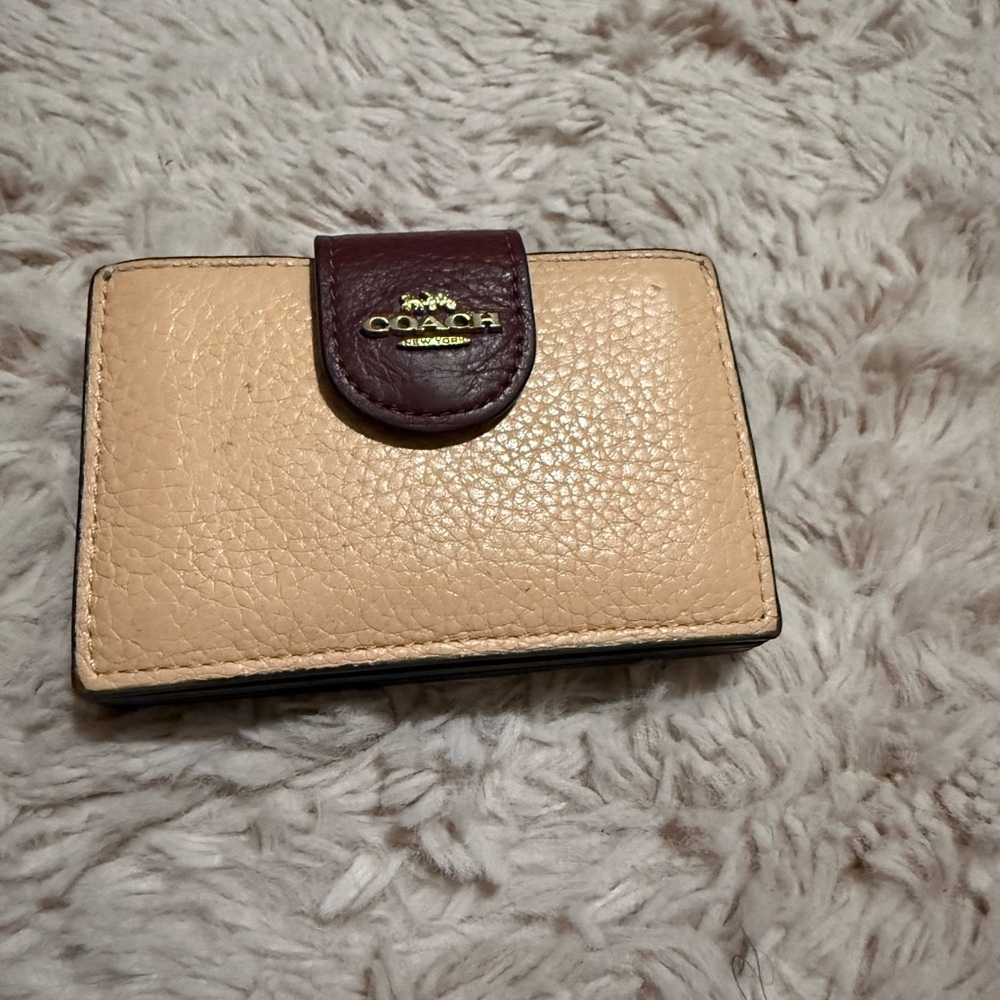 Coach Cream and Burgundy Leather Card Holder
